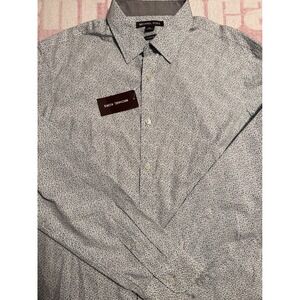 Michael Kors Mens Classic Fit Printed Dress Shirt XL White Blue Floral Button Up